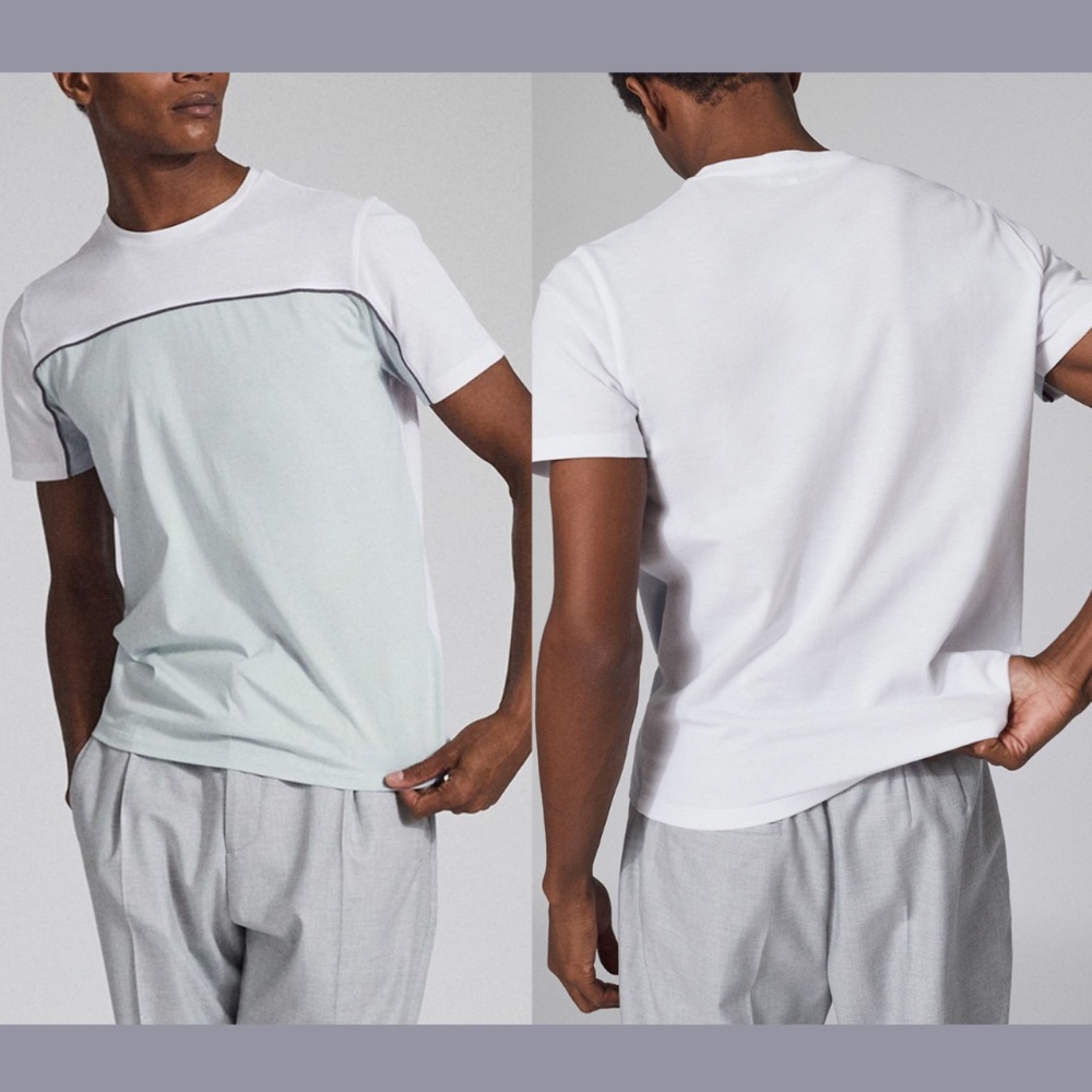 NWT Reiss [ XXL ] Monte Cotton Clourblock T-Shirt Top‎ in Blue/White